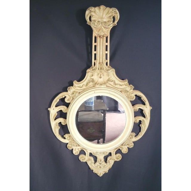 Art Nouveau 1960 Italian Art Nouveau Style Hand Carved Hand Painted Gilded Round Mirror For Sale - Image 3 of 18