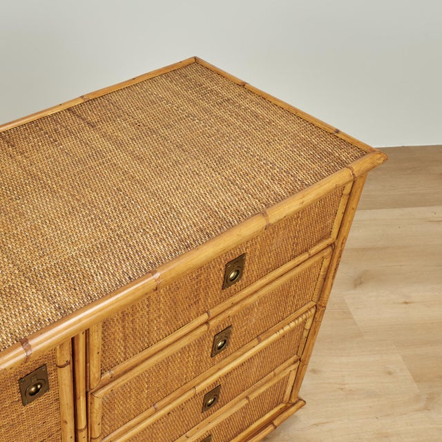 Beige Mid Century French Bamboo and Grasscloth Dresser or Cabinet For Sale - Image 8 of 14