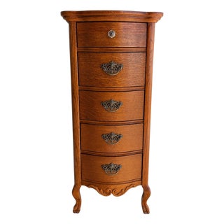 Vintage Lexington Furniture Victorian Sampler Oak 5-Drawer Serpentine Lingerie Chest For Sale