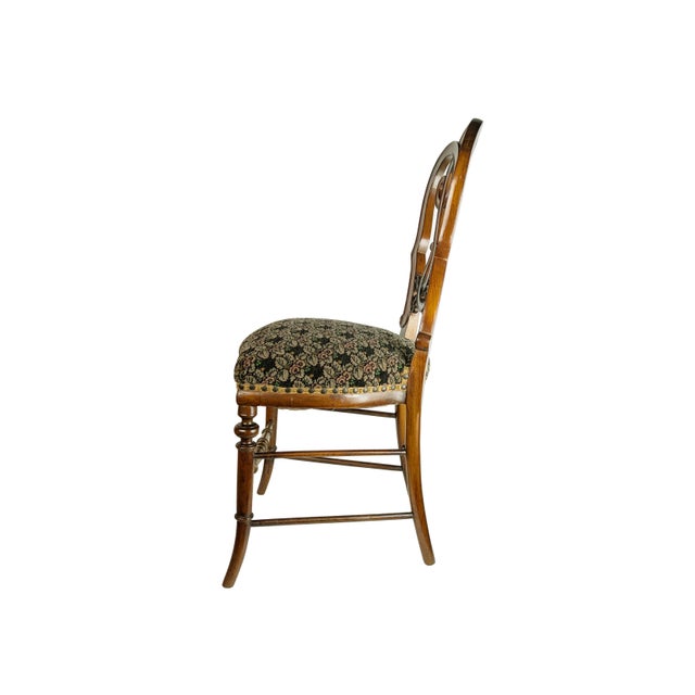 Brown 19th Century Sculptural Backrest Walnut and Velvet Sec Dining Chairs, Set of 4 For Sale - Image 8 of 13