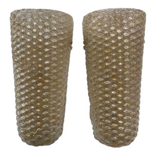 Quilted Murano Glass and Brass Vase Form Sconces - A Pair For Sale