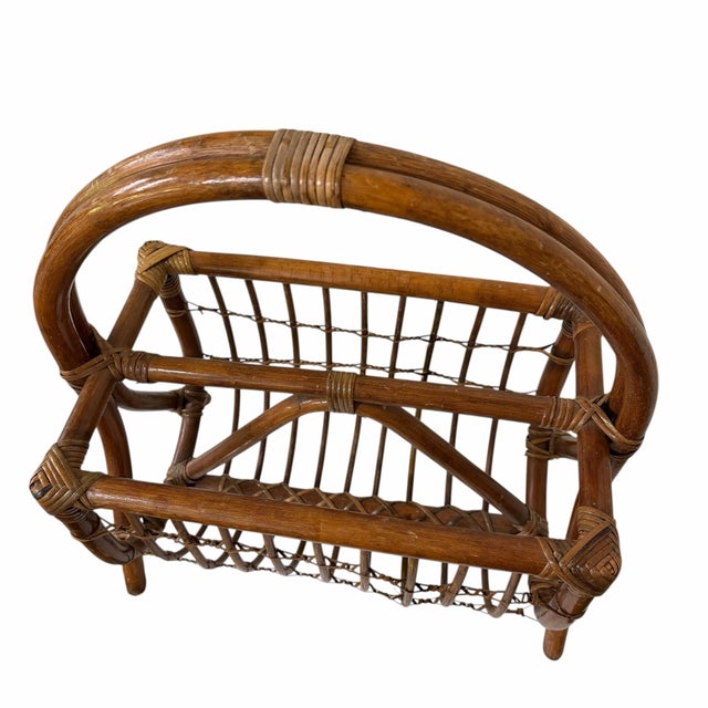 Vintage Bent Bamboo and Rattan Magazine Media Rack For Sale - Image 9 of 9