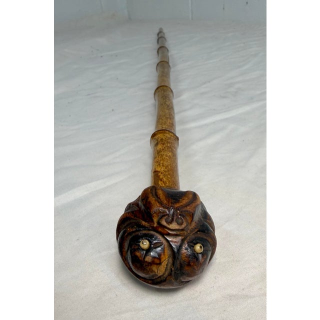 Wood Antique 19th Century Hand Carved Folk Art Bull Dog Walking Stick Cane Sculpture For Sale - Image 7 of 10