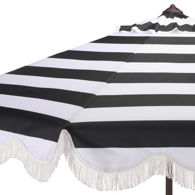 Spritely Home Lucerna 9 Ft Crank Umbrella, Black Stripe/Brown Pole For Sale - Image 4 of 9