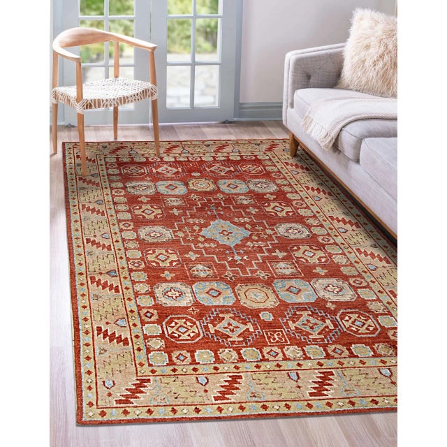 8x10 Penelope Traditional Coral Geometric Medallion Hand Knotted Wool Carpet Rug For Sale - Image 4 of 9