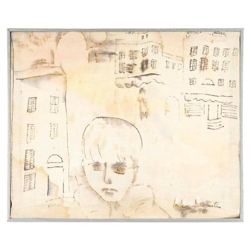 Jochen Michaelis, Child’s Head, Watercolor on Canvas For Sale - Image 9 of 9