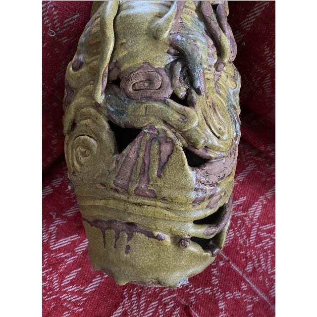 Asparagus Vintage 1970’s Brutalist Coiled Studio Pottery Vase For Sale - Image 8 of 10