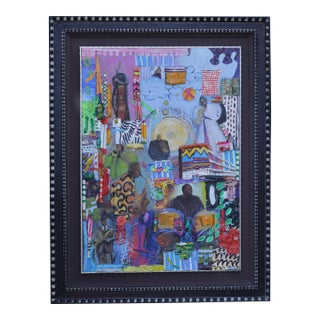 1990s Framed Jazz Musician Painting by Pashyanti Carole Hand For Sale