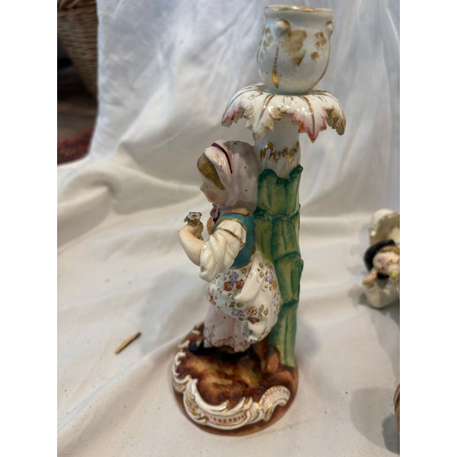 Mid 19th Century Pair Antique Meissen Figural Candlesticks For Sale - Image 5 of 16