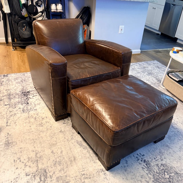 Restoration Hardware Library Chair With Ottoman For Sale - Image 12 of 12