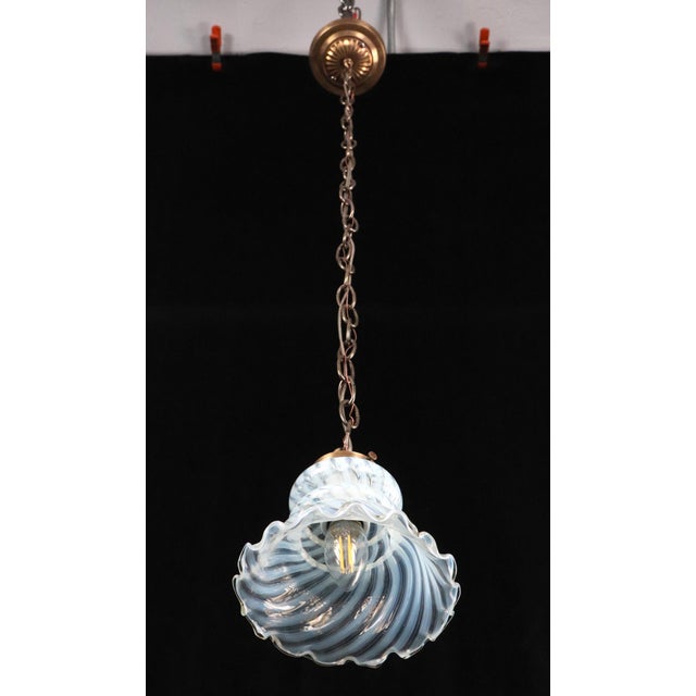 Art Nouveau Mid 20th Century Art Nouveau Swirl Opal Glass Pendant Light For Sale - Image 3 of 10