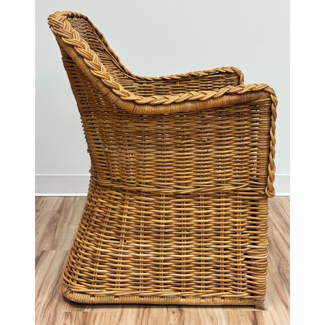 Brown Vintage Braided Wicker Club Chair For Sale - Image 8 of 11