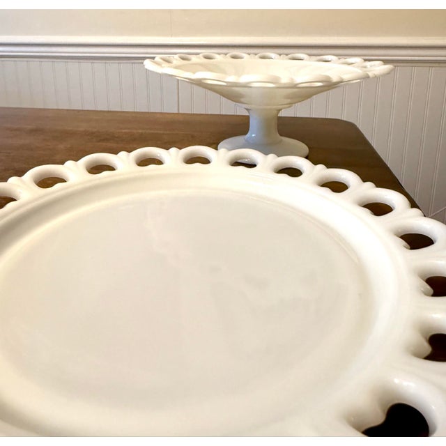 Anchor Hocking Milk Glass Lace Edge Serving Set For Sale - Image 6 of 12