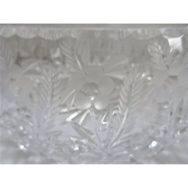 1980s Crystal Clear Industries Cut Glass Engrave Flowers & Crosshatch Large Bowl For Sale In Columbia, SC - Image 6 of 7