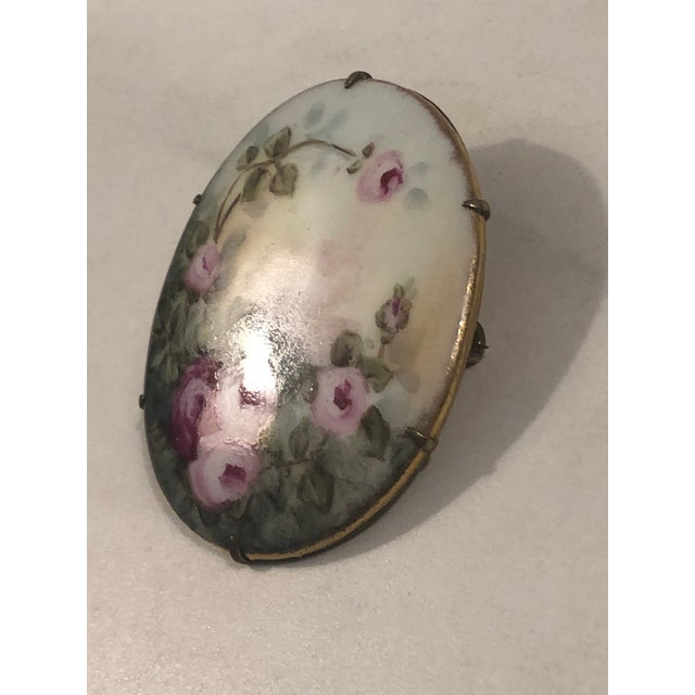 Antique Victorian Porcelain Brooch With Pink Roses For Sale - Image 6 of 7