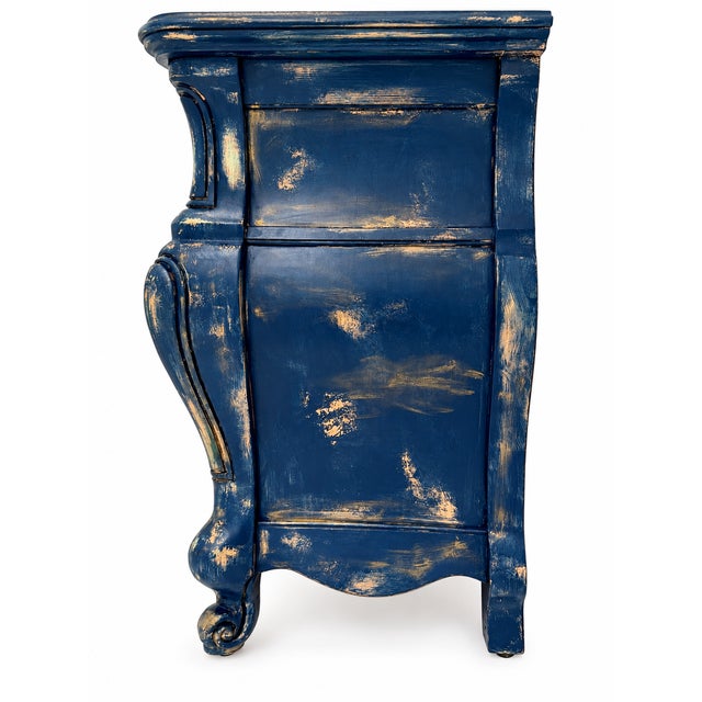 2010s Hand-Painted Royal Blue Pulaski Bombé Chest—Distressed French Provincial Dresser For Sale - Image 5 of 15