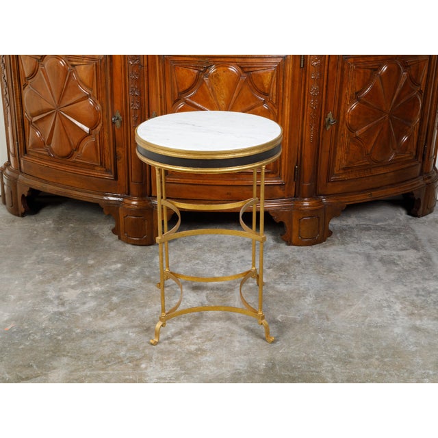 Mid-Century Modern Italian Midcentury Gilt Metal Table with Marble Top and In-Curving Stretchers For Sale - Image 3 of 10