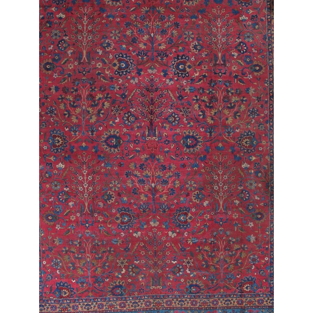 Antique Persian Lavar Kerman Oriental Carpet, Handmade, Red, Ivory, Light Blue For Sale - Image 4 of 13