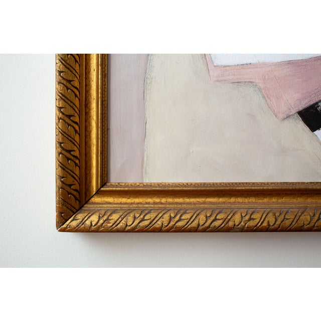 Original Framed Abstract Painting in Neutral Beige, White, Gray, Mauve in Antique Gold Frame For Sale - Image 9 of 12