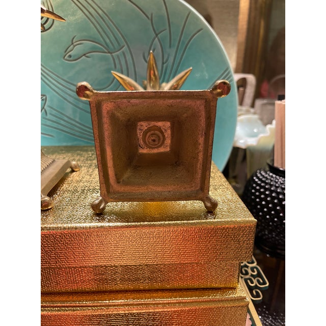 Metal Mid Century Modern Brass Pineapple Compote & Candlesticks For Sale - Image 7 of 15