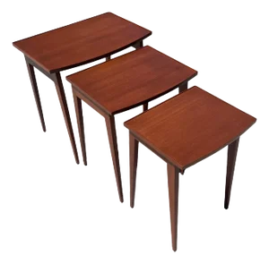 Vintage Mid Century Modern Restored Nesting Solid Mahogany Stacking Display Tables 1960s