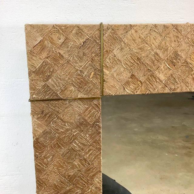 1980s Vintage Square Textile Finish Wall Mirror For Sale - Image 5 of 12