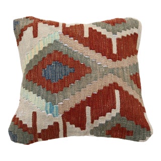 Arteverk Handwoven Afghan Kilim Pillow — Red & Cream Diamonds For Sale