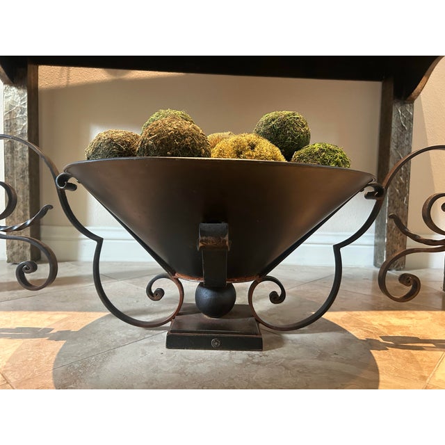 2000 - 2009 Jan Barboglio Hand-Forged Iron Pedestal Centerpiece Bowl With Scroll Handles For Sale - Image 5 of 7