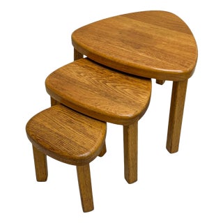 Triangular Oak Nesting Tables by Pierre Chapo, 1970s, Set of 3 For Sale