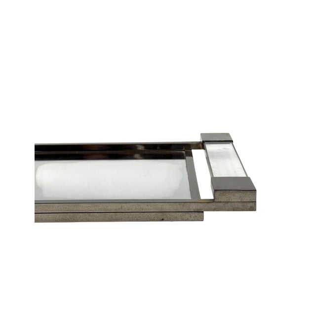 Metal Modernist Acrylic Glass Mirrored Tray from Jacques Adnet, France, 1950 For Sale - Image 7 of 12