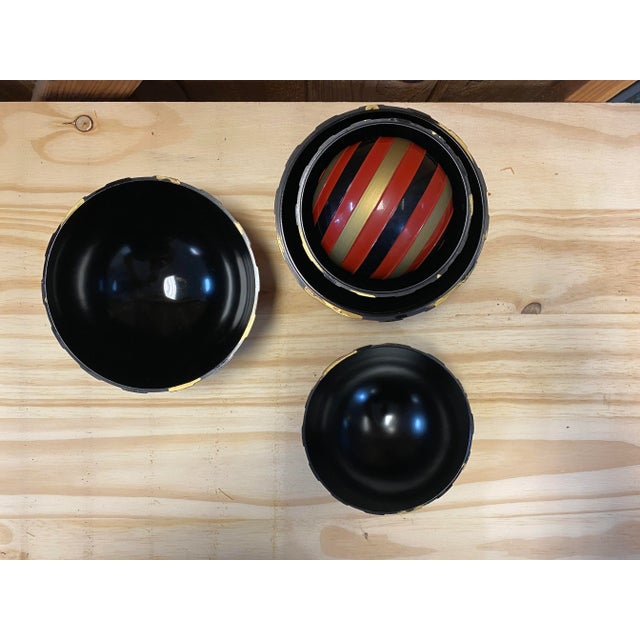 1980's Japanese Ball Shaped Plastic Tea Caddy Storage Containers, Set of 3 For Sale - Image 4 of 10