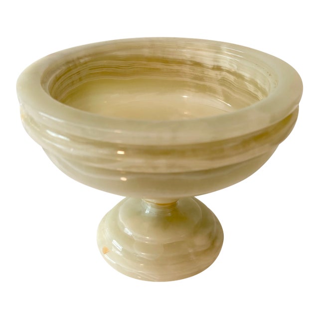 Mid 20th Century Italian Vide Poche Green Onyx Pedestal Compote Bowl For Sale