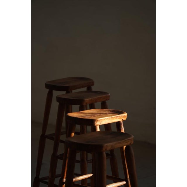 Vintage Rustic Pine Bar Stools, 1930s, Set of 4 For Sale - Image 9 of 18