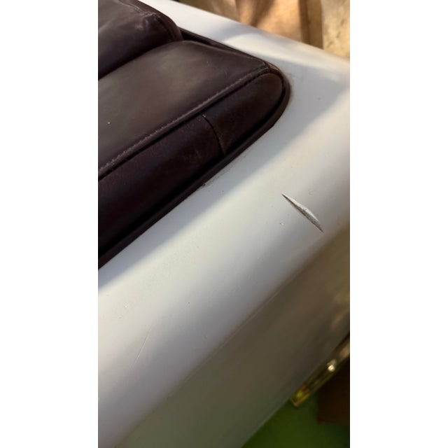 Space Age White Sofa With Aubergine Leather, Circa 1970 For Sale - Image 10 of 12
