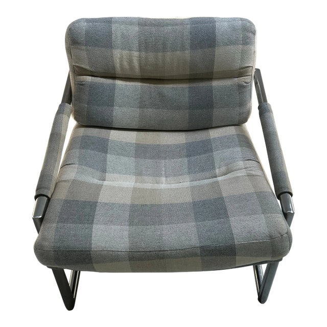 1970s Modern Club Chair With Buffalo Plaid Wool Upholstery For Sale