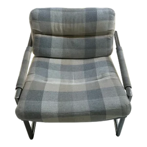 1970s Modern Club Chair With Buffalo Plaid Wool Upholstery