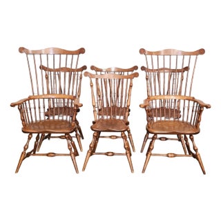 Set of 6 Fan Back Windsor Chairs Bench Made by Stephen Adams Denmark, Maine For Sale