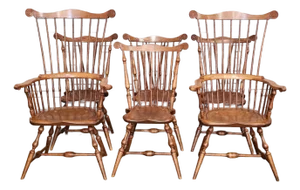 Set of 6 Fan Back Windsor Chairs Bench Made by Stephen Adams Denmark, Maine
