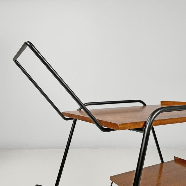 Mid-Century Modern Italian Wood and Black Metal Trolley with Brass Wheels, 1960s For Sale - Image 10 of 17