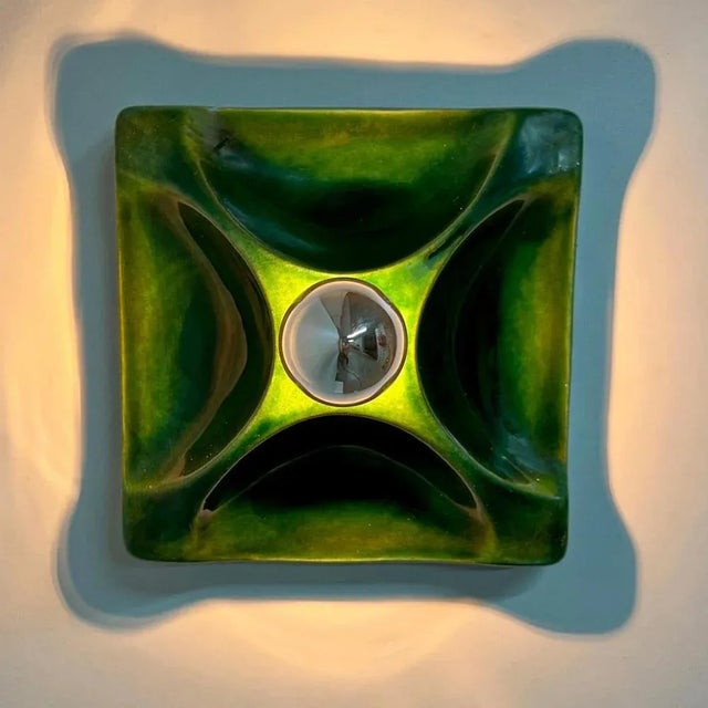 1970s German Green Square Ceramic Wall Lights, 1970, Set of 2 For Sale - Image 5 of 9