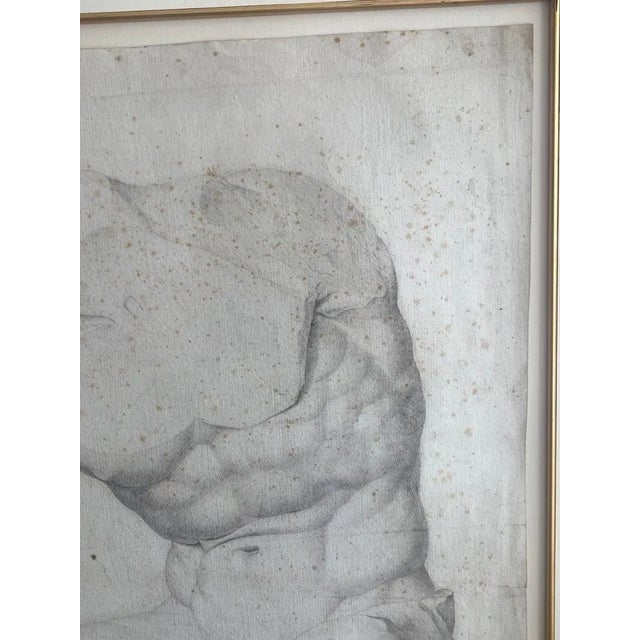 18th Century Grand Tour' Old Master Drawing of a Seated Male Nude Antique Statue Torso For Sale - Image 5 of 7
