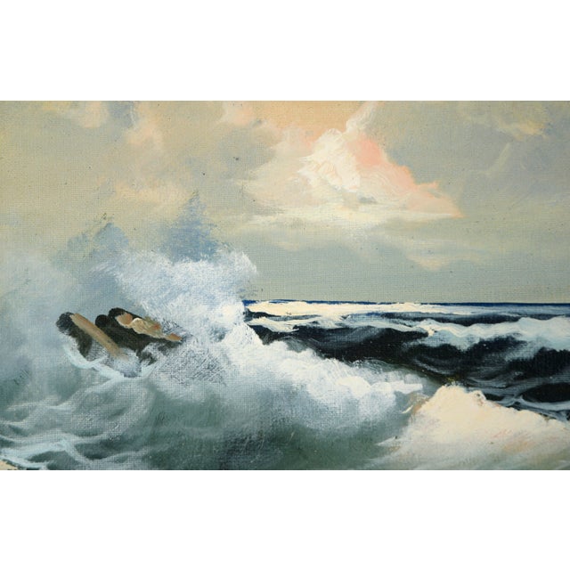 Impressionistic Seascape with Waves on Rocks This lovely seascape features waves crashing onto jutting rocks and producing...