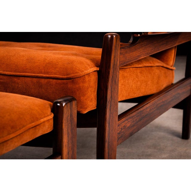 Amber Alexandre Rapoport Brazilian Rosewood Armchair With Ottoman in Burnt Caramel Mohair, Brazil, 1960s For Sale - Image 8 of 17