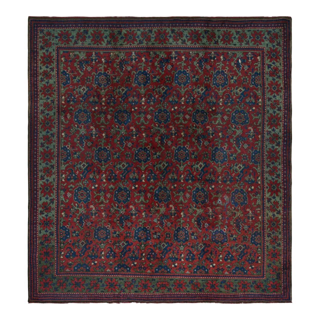 Antique English Axminster Rug in Red With Floral Patterns, From Rug & Kilim For Sale
