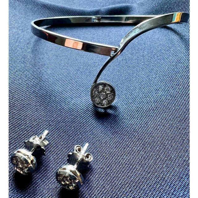 Silver White Gold 585 Stud Earrings and Bracelet, 1970, Set of 3 For Sale - Image 8 of 15