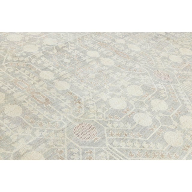 Gray 17x20 Modern Khotan Style Hand-Knotted Wool Area Rug – Geometric Neutral Palette For Sale - Image 8 of 11