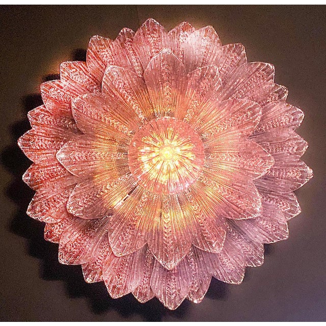 1990s Pink and Amethyst Murano Glass Leaves Ceiling Light, 1990s For Sale - Image 5 of 13