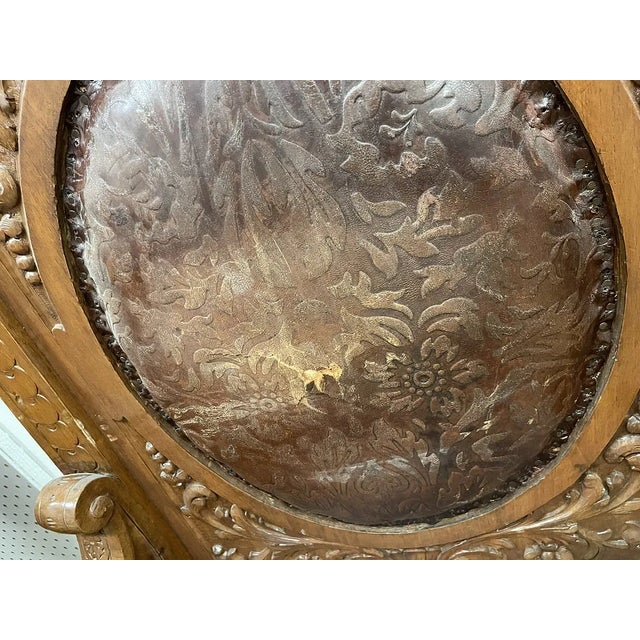 Late 19th Century Large Pair of French Calver Dining Armchairs Leather Fabric For Sale - Image 4 of 16