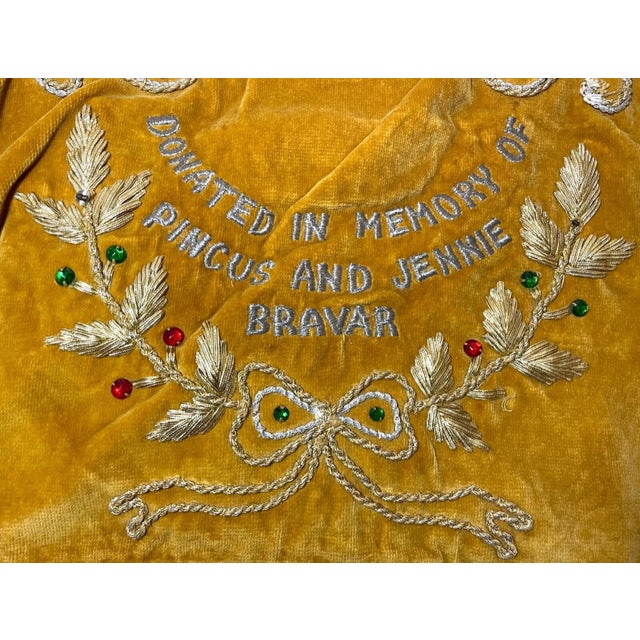 Orange Rare Antique Hand Embroidered Judaica Jewish Memorial Torah Mantel Scroll Cover For Sale - Image 8 of 12