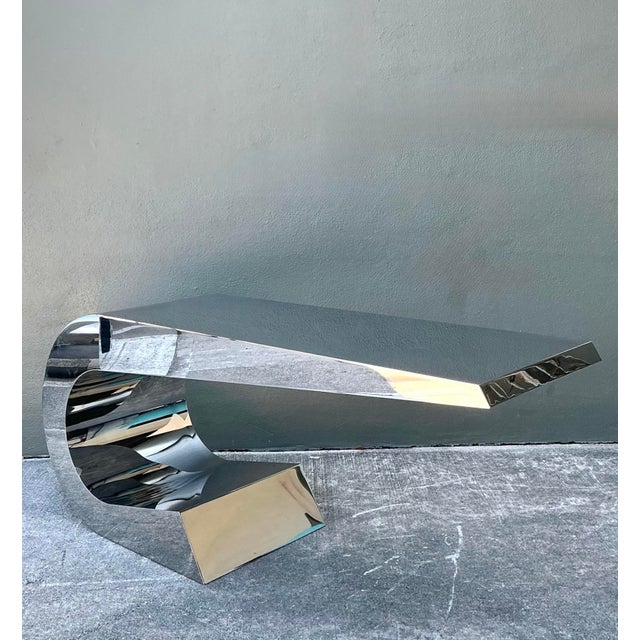 Metal Vintage Italian Polished Chrome Giancarlo Pretazzoli Onda-C Desk For Sale - Image 7 of 12